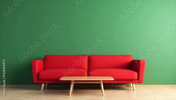 Obraz Red sofa in a green room