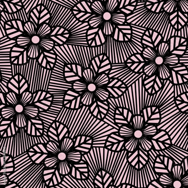 Fototapeta Seamless flower pattern made of straight lines.