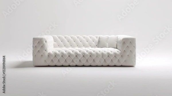 Fototapeta Modern white sofa with tufted design, perfect for stylish interior decor. Ideal for living room or contemporary spaces