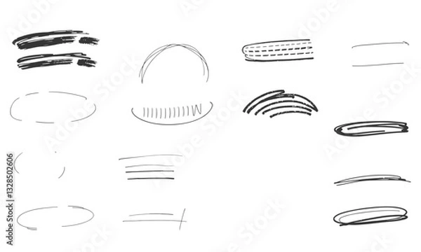 Fototapeta Hand drawn brush stroke vector elements in various shapes and styles, perfect for creative projects and design work. These versatile strokes add unique touch to any artwork