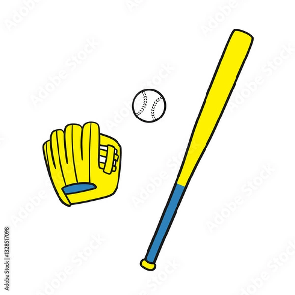 Obraz 野球のバット・ボール・グラブのイラスト（シンプル）