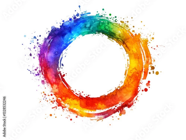 Fototapeta Beautiful Vibrant circular rainbow, splattered paint effect, colorful ring, abstract watercolor, fluid art, dynamic spectrum, energetic color wheel PNG file isolated on transparent background cut out