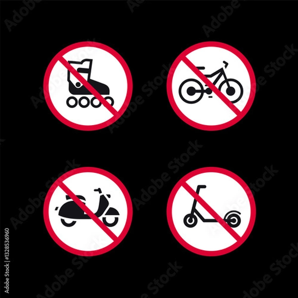 Fototapeta Prohibited signs, forbidden round stickers set, vector icons.