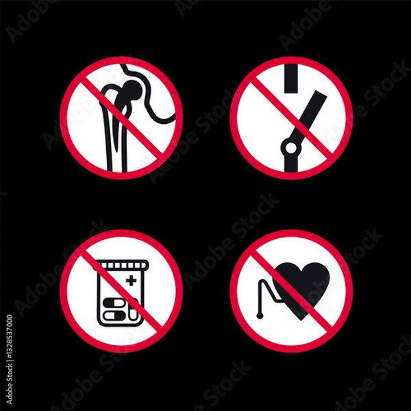 Fototapeta Prohibited signs, forbidden round stickers set, vector icons.