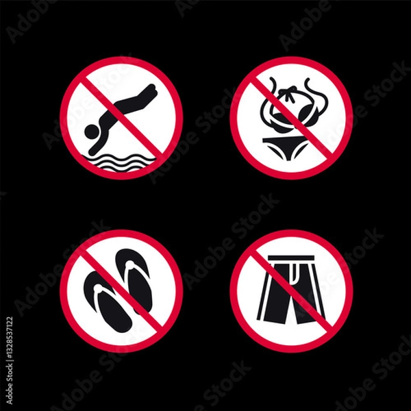Fototapeta Prohibited signs, forbidden round stickers set, vector icons.