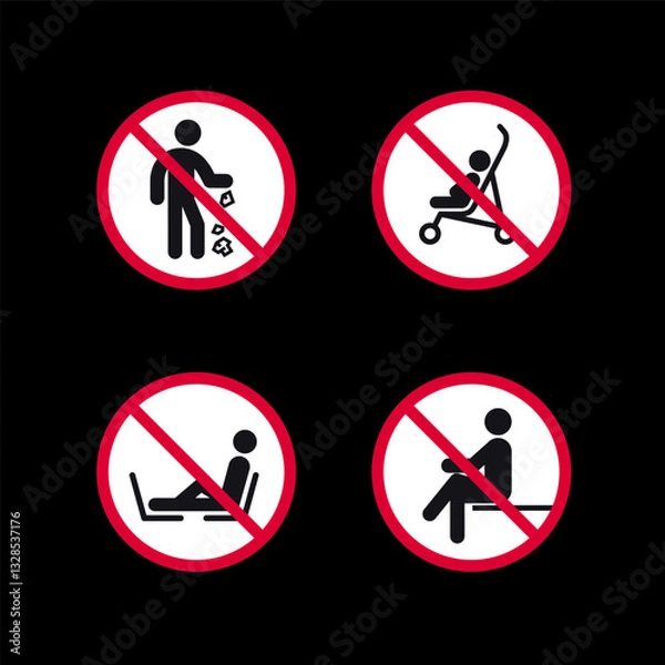 Fototapeta Prohibited signs, forbidden round stickers set, vector icons.