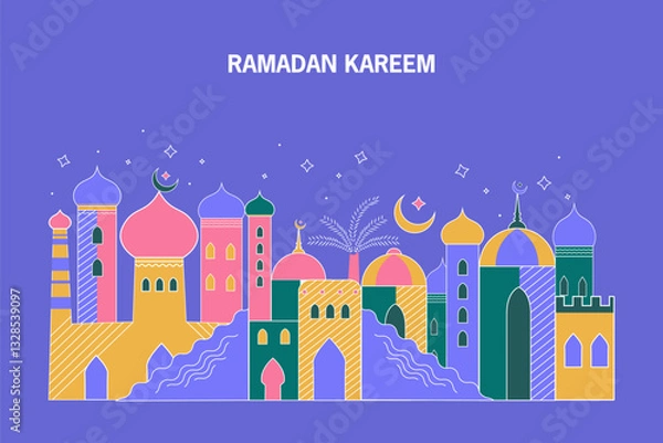 Obraz Ramadan Kareem Greetings for Ramadan background with Islamic Mosque