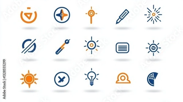 Fototapeta A set of minimalist line icons depicting various design elements and features like ideas editing tools lighting effects and balanced shapes