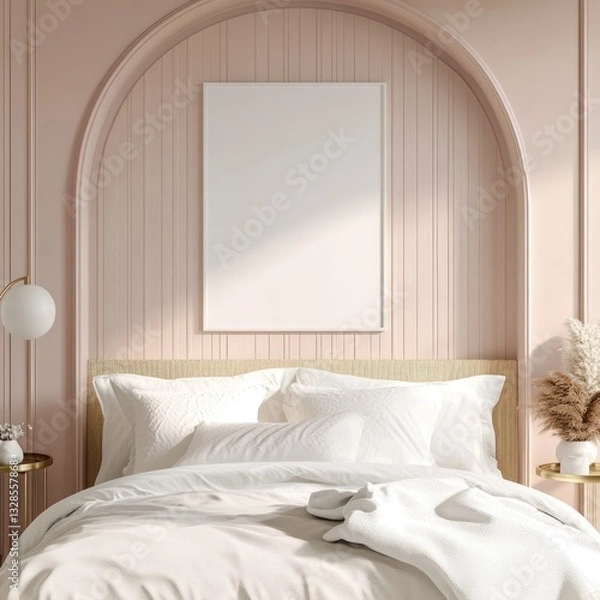 Obraz Mockup of a bedroom with a poster frame.
