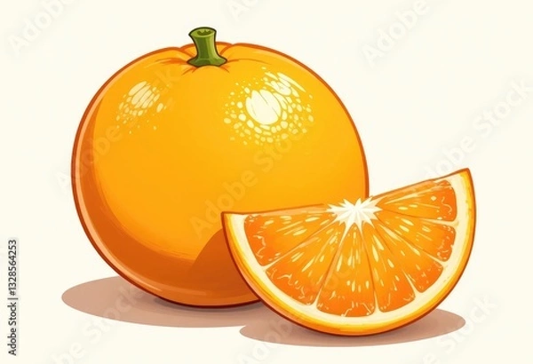 Fototapeta Fresh Orange and Slice Still Life Bright and Cheerful Food Illustration