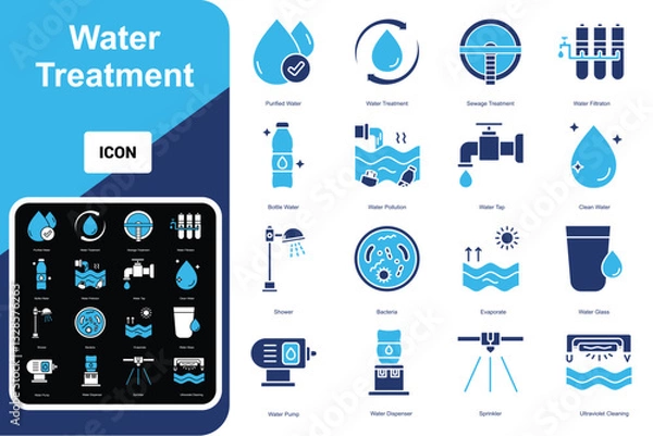 Obraz Water Treatment Icons Set, water treatment, save water, water bottle and more. line icon style. essential element illustration
