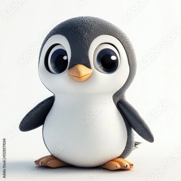 Fototapeta An adorable cartoon penguin standing upright against a simple white background