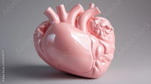 Obraz Contemporary pink ceramic heart featuring precise medical detailing, smooth glossy finish with delicate shadows, anatomically accurate chambers and valves, pristine porcelain texture with subtle