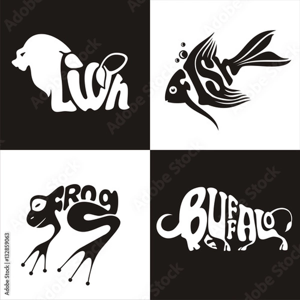 Obraz animals logo buffalo, lion, frog, fish
