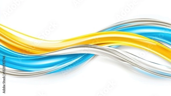 Obraz Colorful Waves of Blue, Yellow, and Silver Flowing Abstract Design on White Background