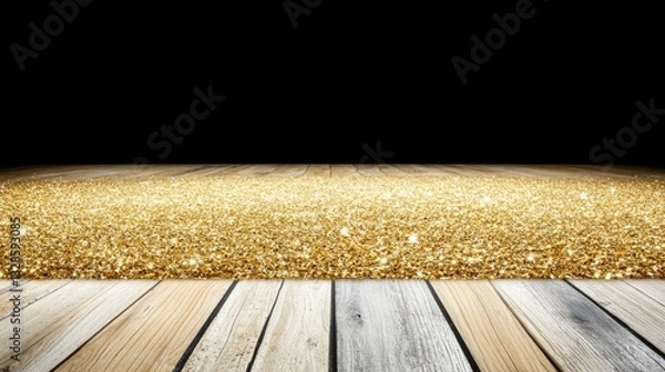 Obraz Golden Sparkling Background with Wooden Floor for Festive and Celebration Themes