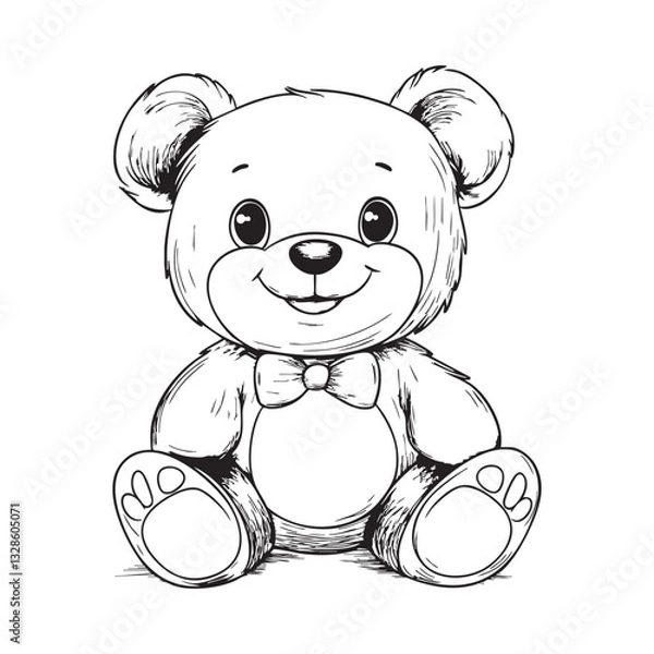 Fototapeta Cute teddy bear line art vector illustration style design