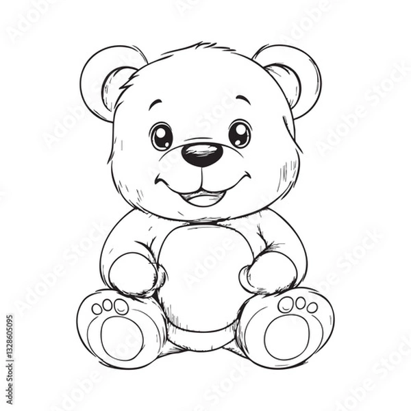 Fototapeta Cute teddy bear line art vector illustration style design
