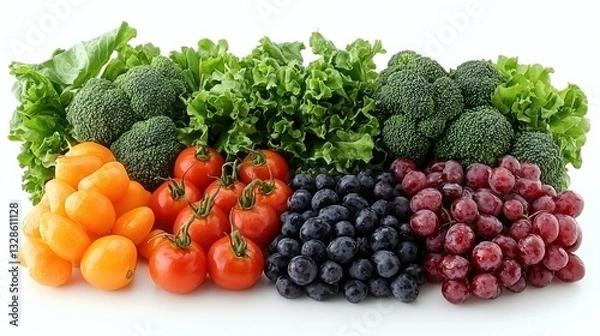 Fototapeta Colorful fresh vegetables and fruits arrangement.