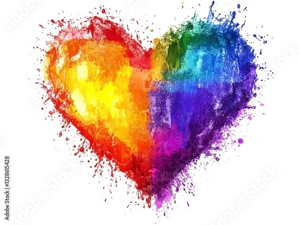 Fototapeta colorful heart made of splashes, LGBTQ Rainbow made out of hearts with white background