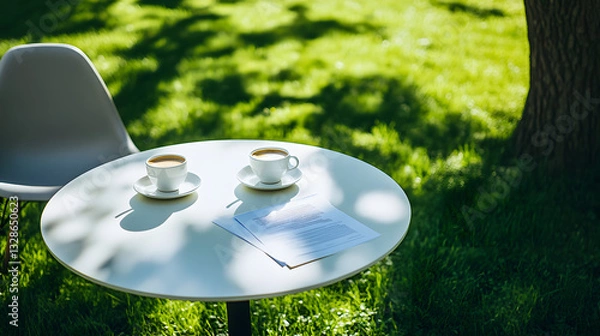 Obraz outdoor scene, office desk, table, coffee, relaxation, holding a meeting ，, easter, egg, holiday, decoration, rabbit, bunny, white, toy, bank, money, piggy, isolated, concept, animal, finance, blue, s