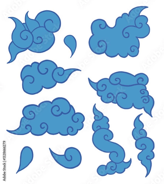 Fototapeta Clouds clipart. Jinx temporary  tattoo template for the sleeve in asian style. Japanese art clouds isolated on the white background