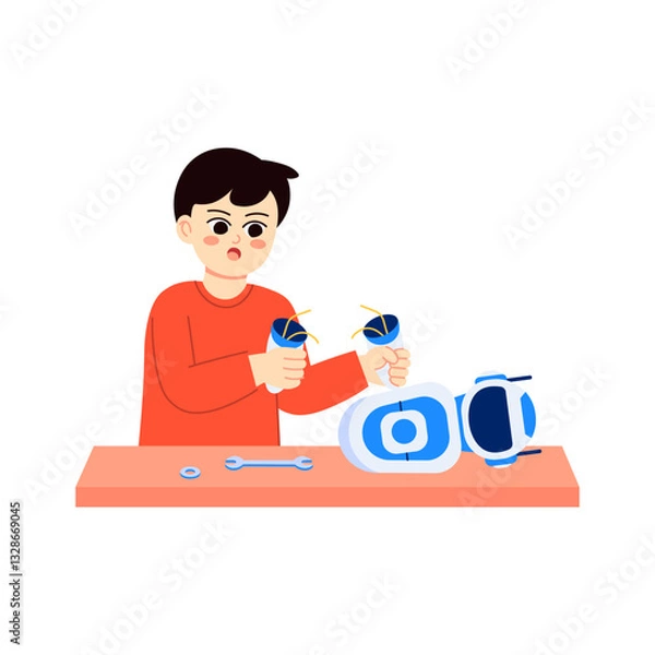 Fototapeta Robotic Technology Class Child Assembling Robot