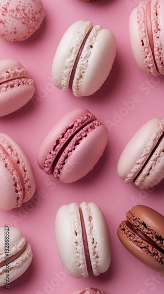 Obraz Assorted macarons in pastel and chocolate tones, artfully arranged for a delicious and aesthetic background