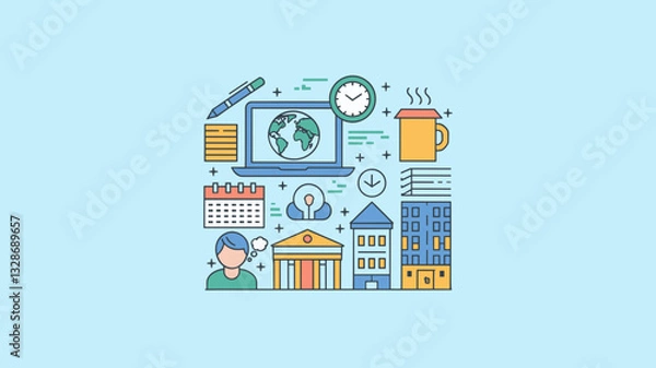 Fototapeta Vector Icon Set for Business, Technology, Productivity, and Finance - Modern Symbols for Web Design and Digital Marketing Projects