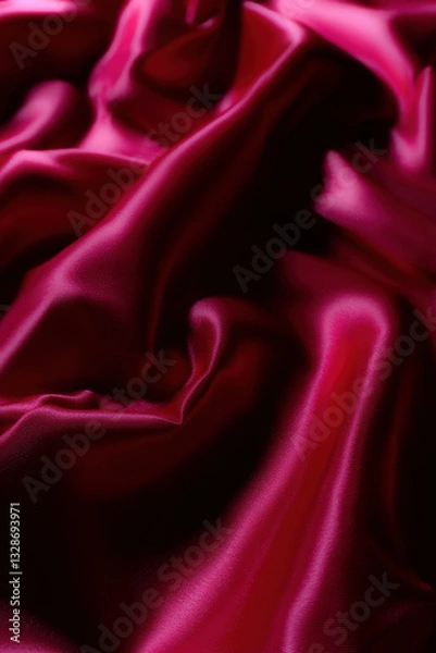 Fototapeta Luxurious silky fabric in deep magenta with elegant folds and soft lighting. Perfect for fashion design, textile backgrounds, branding, digital art, beauty aesthetics, romantic themes