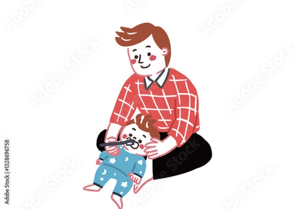 Obraz 子供の歯磨きをしてあげるお父さん