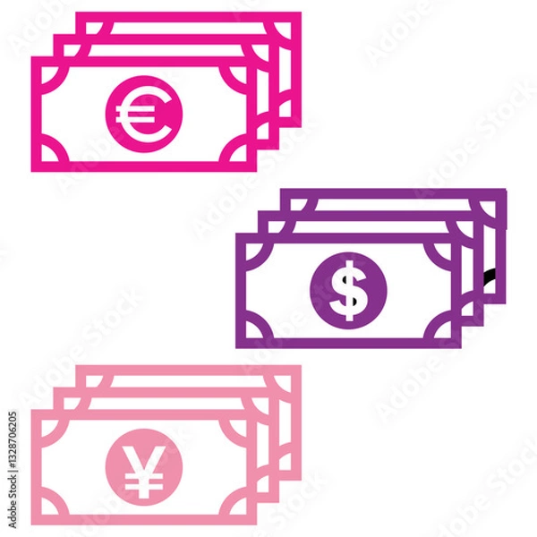 Fototapeta Various types of famous money icon vector design templates