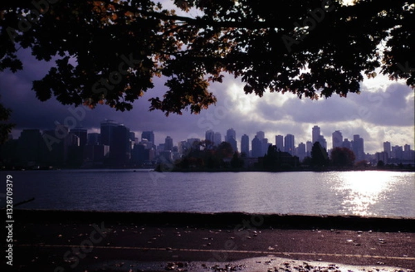Obraz View of Vancouver downtown skyline and coal harbour in British Columbia, Canada during 1990s