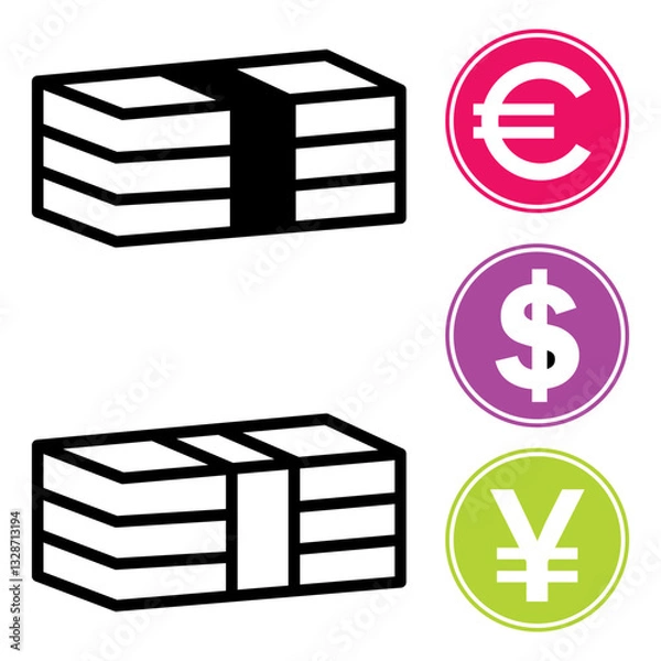 Fototapeta Various types of famous money icon vector design templates