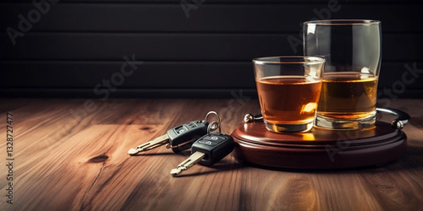 Fototapeta Don't drink and drive. Car keys and alcohol.