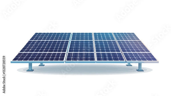 Fototapeta A digital illustration depicting a ground-mounted solar panel array.  The array consists of multiple interconnected solar panels, arranged in a rectangular configuration. The panels are