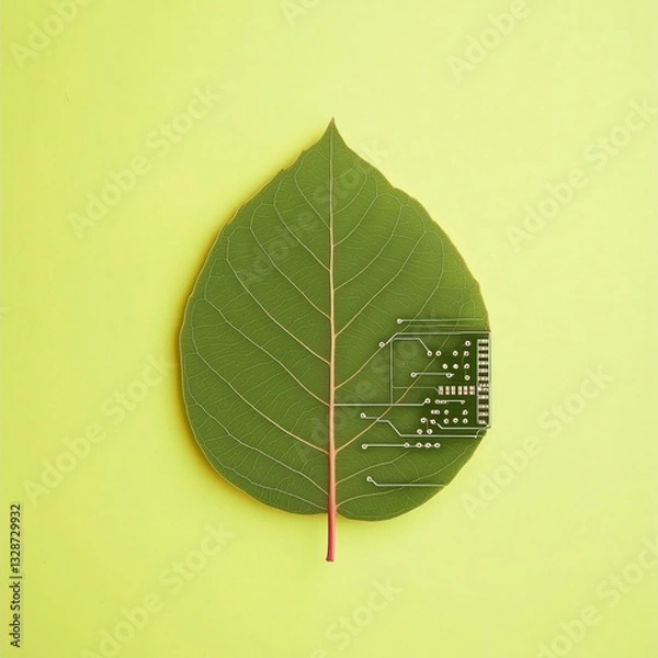 Fototapeta the veins of the leaf like lines on a circuit board. 