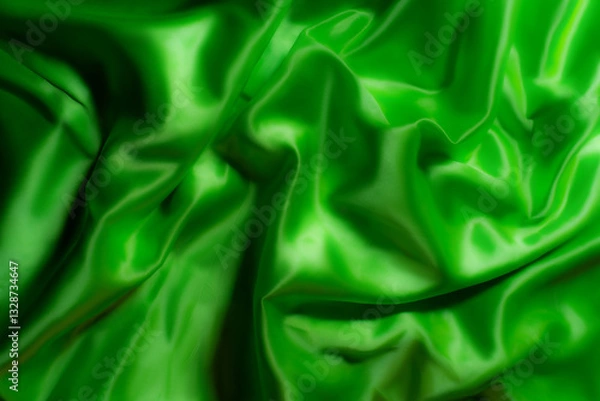 Fototapeta Vibrant green silky fabric with smooth folds and glossy texture. Ideal for luxury fashion, textile design, branding, nature-inspired themes, digital art, and eco-friendly product backgrounds