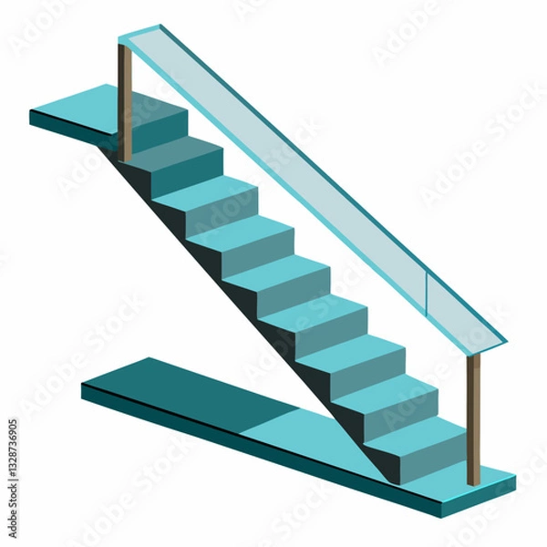 Fototapeta floating staircase with glass paneled railing  