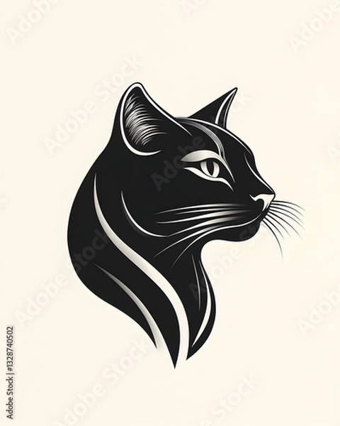 Obraz Elegant black cat profile, stylized art deco design