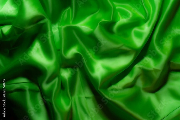 Fototapeta Vibrant green silky fabric with smooth folds and glossy texture. Ideal for luxury fashion, textile design, branding, nature-inspired themes, digital art, and eco-friendly product backgrounds
