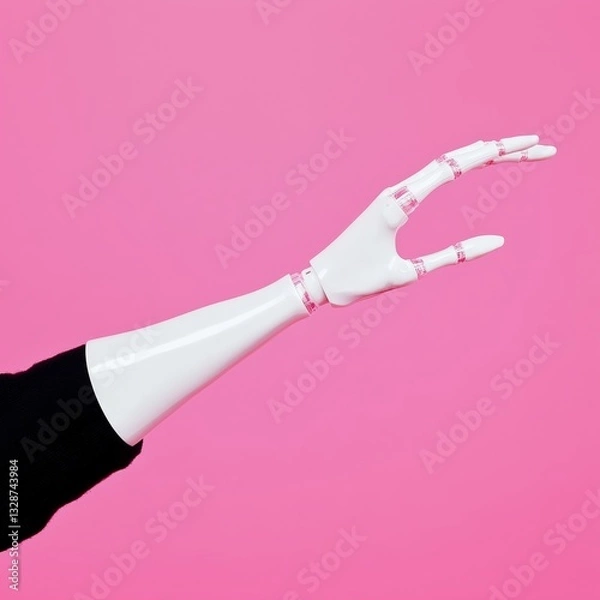 Fototapeta A plastic, techno-inspired prosthetic arm. The prosthetic features a sleek, futuristic design, with intricate details that enhance its plastic texture