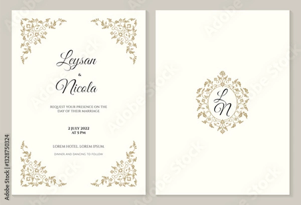 Fototapeta Elegant invitation cards template. Intertwining of flowering plant. Retro page design.