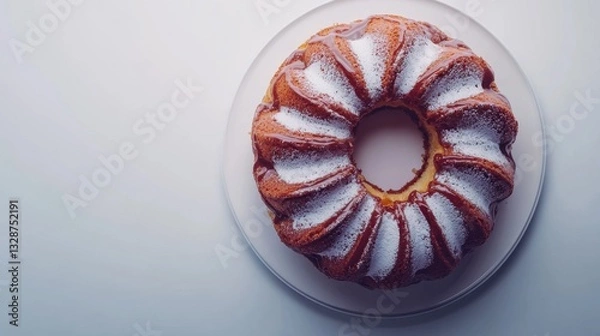 Fototapeta Chocolate cake on a white plate dusted with powdered sugar ready to be served