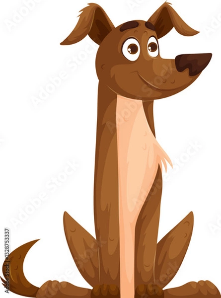 Fototapeta Cute cartoon-style illustration of a brown dog sitting with a happy expression, featuring large eyes, floppy ears, and a playful look.