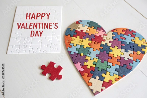 Fototapeta Heart object made of puzzle pieces. Make complete heart. Jigsaw puzzle pieces in form of heart.