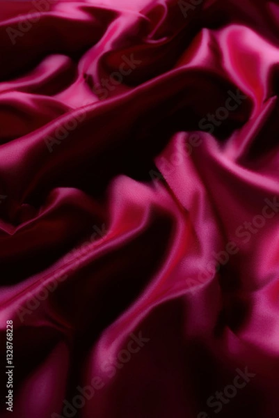 Fototapeta Luxurious silky fabric in deep magenta with elegant folds and soft lighting. Perfect for fashion design, textile backgrounds, branding, digital art, beauty aesthetics, romantic themes
