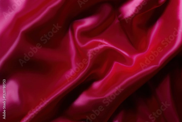 Fototapeta Luxurious silky fabric in deep magenta with elegant folds and soft lighting. Perfect for fashion design, textile backgrounds, branding, digital art, beauty aesthetics, romantic themes