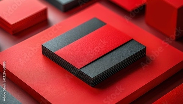 Obraz A red and black square with a red border is on a red background