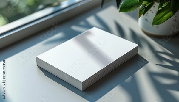 Obraz A white book sits on a table next to a potted plant